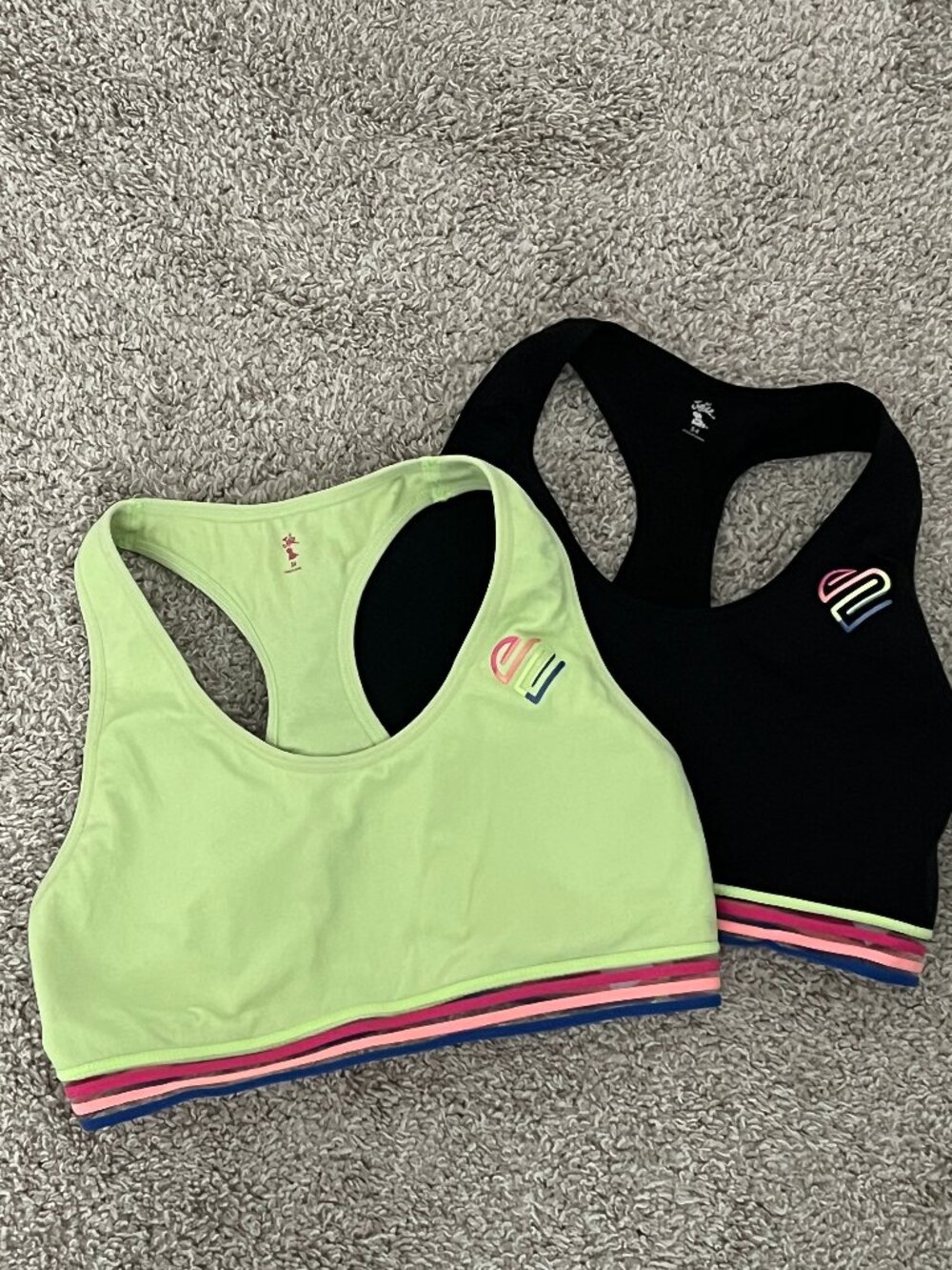 Justice Oh So Soft Size 34 Girls Sports Bra Lot of 2 Black Neon Green Racerback